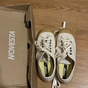Novesta Beige Canvas Sneakers with Brown Sole